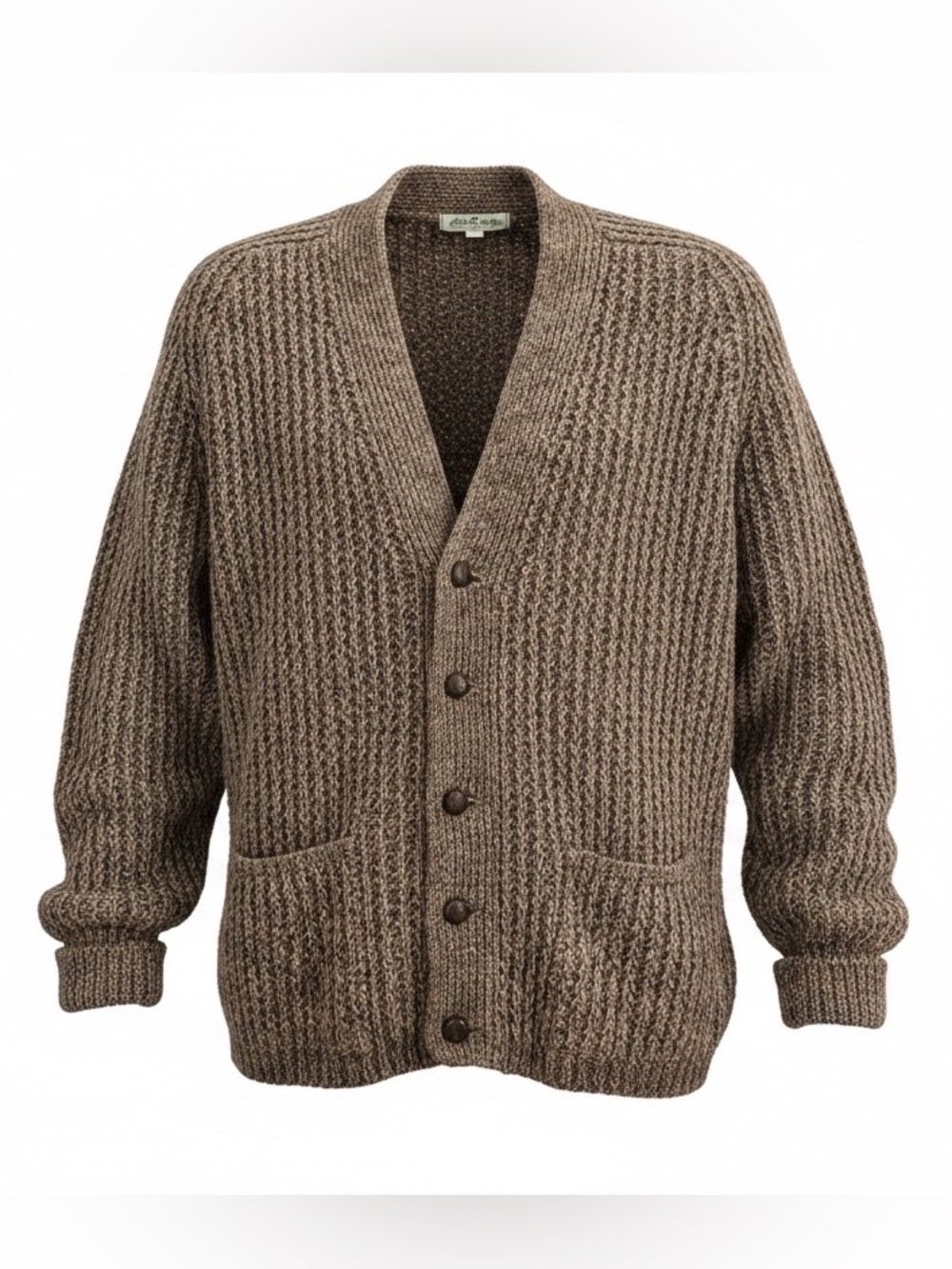 Vintage Men's 100% Wool Chunky Knit Brown Button-Front Grandpa Cardigan